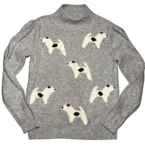 LOFT Womens Gray Dog Intarsia Mock Neck Puffed Shoulder Sweater Small 551043